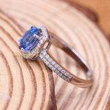 Natural Blue Sapphire Gemstone With Diamond 18k White Gold Ring