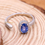 Natural Blue Sapphire Gemstone With Diamond 18k White Gold Ring