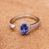 Natural Blue Sapphire Gemstone With Diamond 18k White Gold Ring