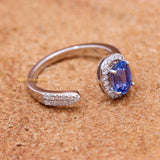 Natural Blue Sapphire Gemstone With Diamond 18k White Gold Ring