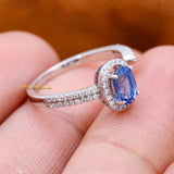 Natural Blue Sapphire Gemstone With Diamond 18k White Gold Ring
