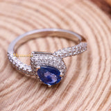 Unique Natural Blue Sapphire Gemstone With Diamond 18k White Gold Ring