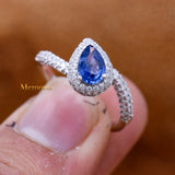Unique Natural Blue Sapphire Gemstone With Diamond 18k White Gold Ring