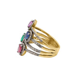 Pink And Blue Sapphire, Ruby, Emerald Gemstone With Diamond 925 Silver Ring