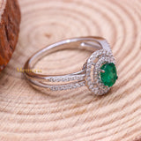 Natural Emerald Gemstone & Diamond Ring In 18k White Gold