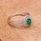 Natural Emerald Gemstone & Diamond Ring In 18k White Gold