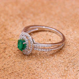 Natural Emerald Gemstone & Diamond Ring In 18k White Gold