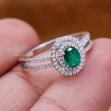 Natural Emerald Gemstone & Diamond Ring In 18k White Gold