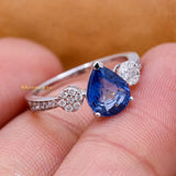 Natural Blue Sapphire Gemstone With Diamond 18k White Gold Ring