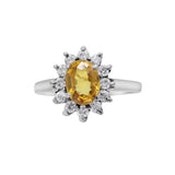 Natural Oval Citrine and Cubic Zircon 925 Sterling Silver Gold Plated Designer Ring