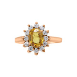 Natural Oval Citrine and Cubic Zircon 925 Sterling Silver Gold Plated Designer Ring