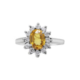 Natural Oval Citrine and Cubic Zircon 925 Sterling Silver Gold Plated Designer Ring