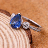 Natural Blue Sapphire Gemstone With Diamond 18k White Gold Ring
