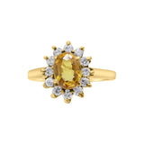 Natural Oval Citrine and Cubic Zircon 925 Sterling Silver Gold Plated Designer Ring