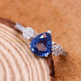 Natural Blue Sapphire Gemstone With Diamond 18k White Gold Ring