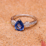 Natural Blue Sapphire Gemstone With Diamond 18k White Gold Ring