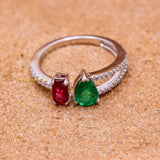 Natural Emerald, Ruby Gemstone With Diamond 18k White Gold Ring