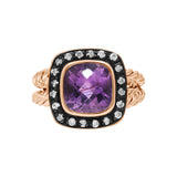 Natural Amethyst and Cubic Zircon 925 Sterling Silver Designer Ring