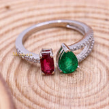 Natural Emerald, Ruby Gemstone With Diamond 18k White Gold Ring