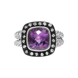 Natural Amethyst and Cubic Zircon 925 Sterling Silver Designer Ring