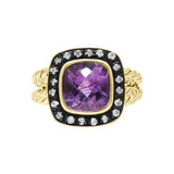 Natural Amethyst and Cubic Zircon 925 Sterling Silver Designer Ring
