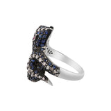 Snake Shaped Blue Sapphire, Ruby Gemstone With Diamond 925 Silver Ring