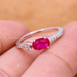 Beautiful Natural Ruby Gemstone With Diamond 18k White Gold Ring