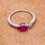 Beautiful Natural Ruby Gemstone With Diamond 18k White Gold Ring