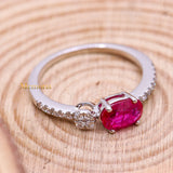 Beautiful Natural Ruby Gemstone With Diamond 18k White Gold Ring