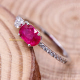 Beautiful Natural Ruby Gemstone With Diamond 18k White Gold Ring