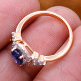 Natural Blue Sapphire Gemstone With Diamond 18k Rose Gold Ring