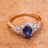 Natural Blue Sapphire Gemstone With Diamond 18k Rose Gold Ring