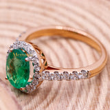 Natural Emerald Gemstone & Diamond Ring In 18k Rose Gold