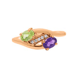 Amethyst, Peridot and Cubic Zircon 925 Sterling Silver Designer Ring