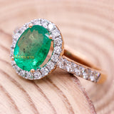 Natural Emerald Gemstone & Diamond Ring In 18k Rose Gold