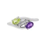 Amethyst, Peridot and Cubic Zircon 925 Sterling Silver Designer Ring