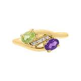 Amethyst, Peridot and Cubic Zircon 925 Sterling Silver Designer Ring