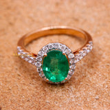Natural Emerald Gemstone & Diamond Ring In 18k Rose Gold