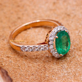 Natural Emerald Gemstone & Diamond Ring In 18k Rose Gold