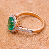 Natural Emerald Gemstone & Diamond Ring In 18k Rose Gold
