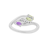 Amethyst, Peridot and Cubic Zircon 925 Sterling Silver Designer Ring