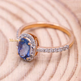 Natural Blue Sapphire Gemstone With Diamond 18k Rose Gold Ring