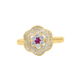 Designer Red and White Cubic Zircon 925 Sterling Silver Gold Plated Ring