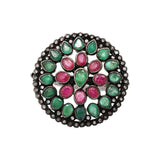 Vintage Natural Emerald, Ruby Gemstone and Diamond 925 Silver Multistone Ring