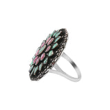Vintage Natural Emerald, Ruby Gemstone and Diamond 925 Silver Multistone Ring