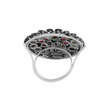 Vintage Natural Emerald, Ruby Gemstone and Diamond 925 Silver Multistone Ring