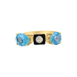 Natural Blue Topaz With Diamond 925 Sterling Silver Gold Plated Ring