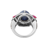 925 Sterling Silver Ruby, Blue Sapphire Oval Cut Gemstone and Diamond Ring
