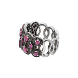 Natural Ruby Gemstone With Diamond Designer 925 Sterling Silver Ring