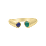 Natural Lapis and Green Onyx 925 Sterling Silver Adjustable Gold Plated Ring
